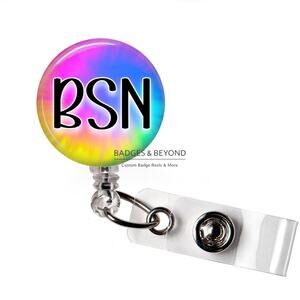 🌈🩺 BSN Nurse Retractable Badge Reel | Tie Dye ID Holder | Colorful Nurse Reel